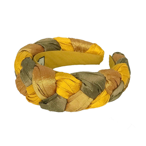 braided headband | silk yellow gold headband for women by tanya litkovska