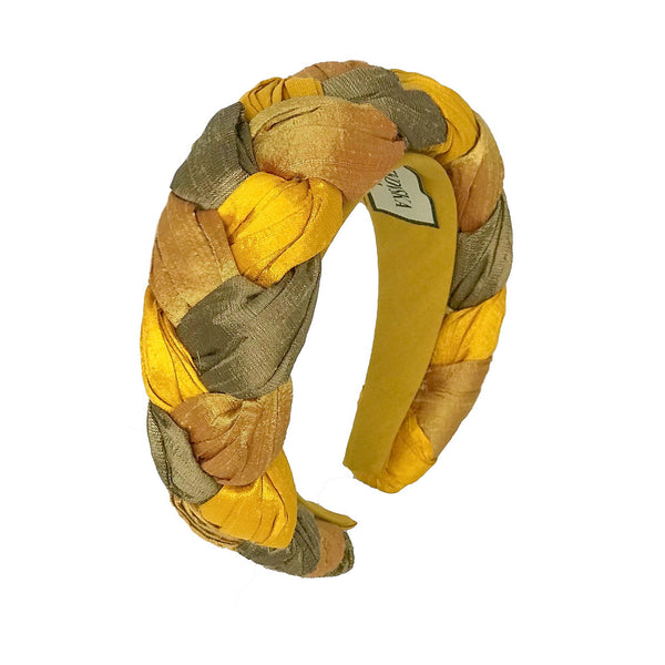braided headband | silk yellow gold headband for women by tanya litkovska