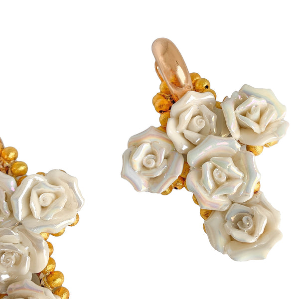 flowered cross earrings | handmade statement earrings by tanya litkovska
