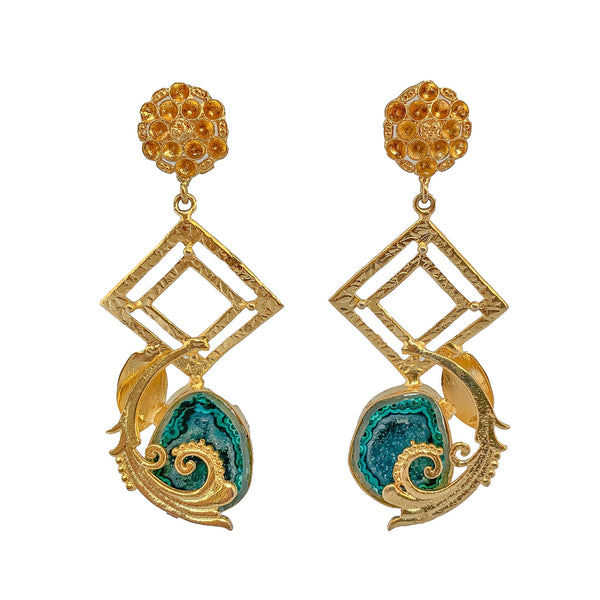 Gemstone Gold Earrings | Unique Handcrafted Earrings | Druzy Earrings by Tanya Litkovska