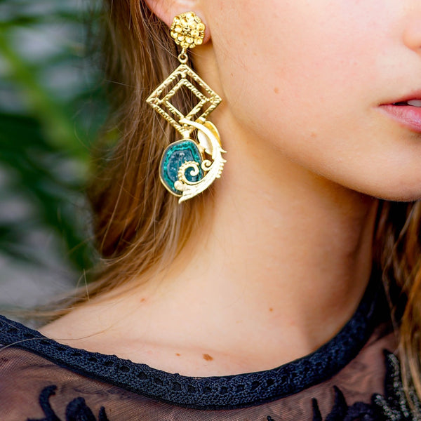 Gemstone Gold Earrings | Unique Handcrafted Earrings | Druzy Earrings by Tanya Litkovska