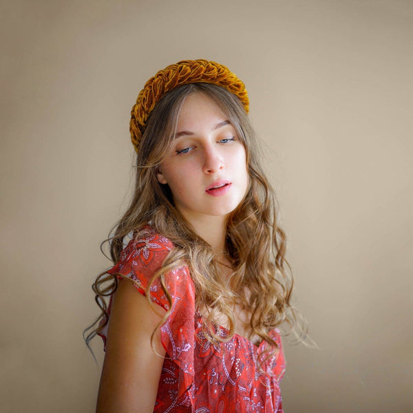 gold velvet headband braid | thin headbands | fashion headbands by tanya litkovska