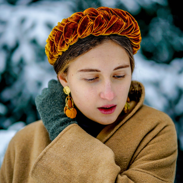 gold velvet headband | designer thick headbands | fashion headbands by tanya litkovska