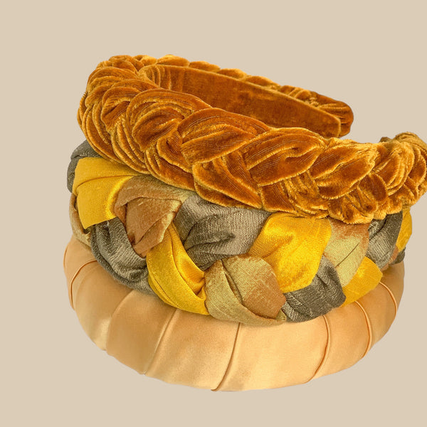 Braided Headband | Silk Yellow Gold Headband for women | gold hair accessories