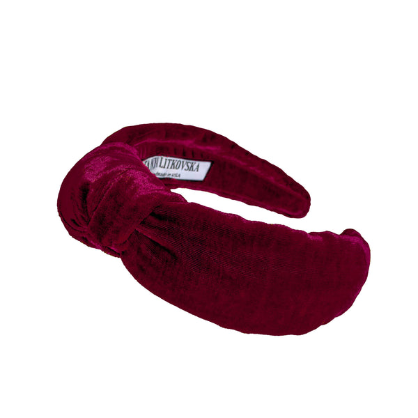 knotted headband | red velvet headband | hair accessories for women by tanya litkovska