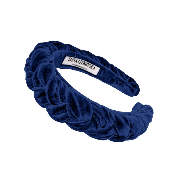 navy blue headband | luxury hair accessories | braided velvet headband by tanya litkovska