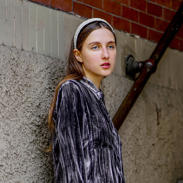 pearl headband | thick velvet headband | wide fashion headband by tanya litkovska