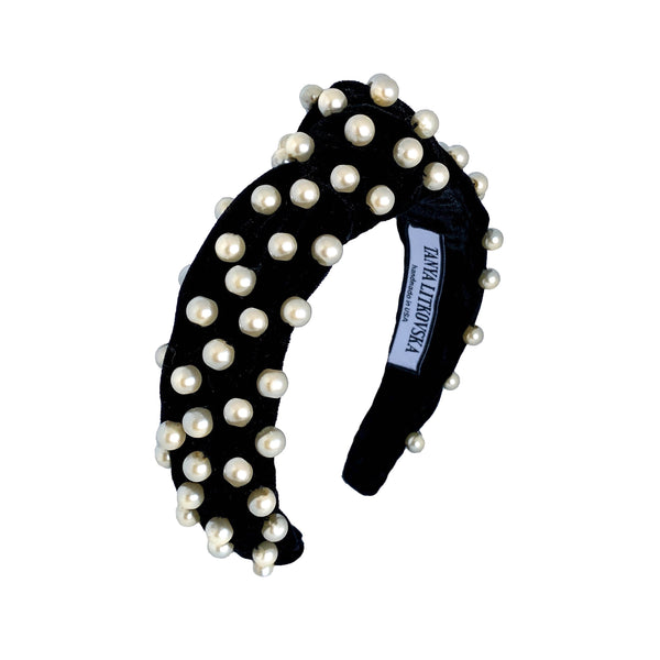 pearl headbands | knot velvet headband in black | braided headbands by tanya litkovska