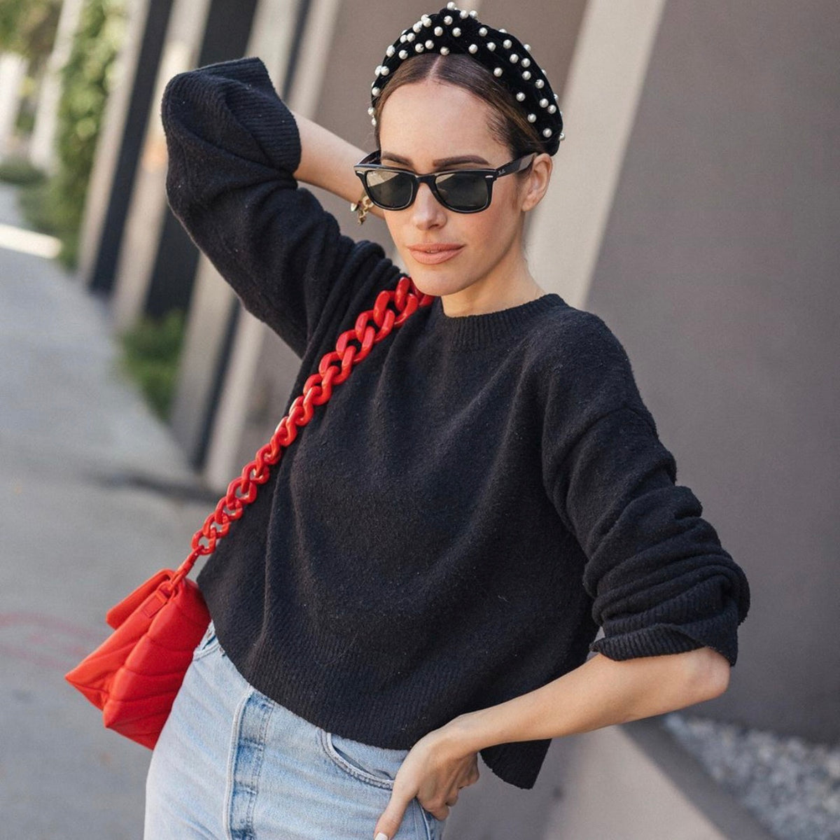 Pearl Headbands, Knot Velvet Headband in Black