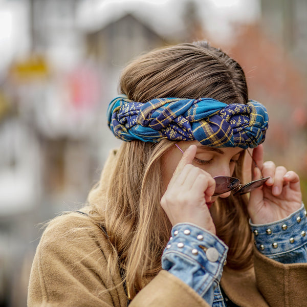 Plaid Blue Winter Headwrap