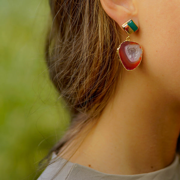 raw stones earrings | luxury gold plated earrings | gemstone earrings by tanya litkovska