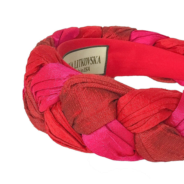 silk headband in triple red | braided designer headbands for women by tanya litkovska