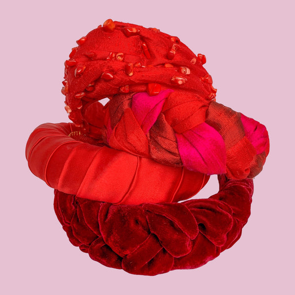 silk turban headband with natural coral beads | beaded headbands by tanya litkovska
