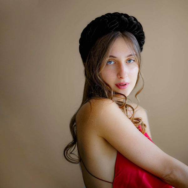 thick headband | black velvet headband braid | black headbands by tanya litkovska