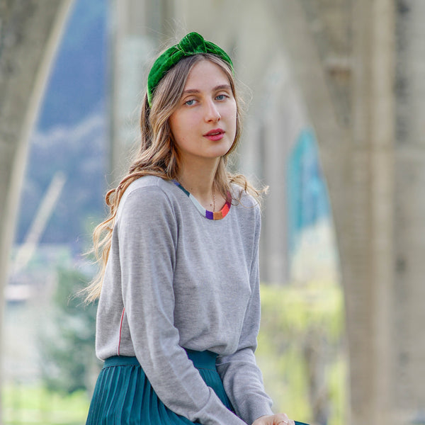 top knot headbands | velvet green headband | thick headbands by tanya litkovska