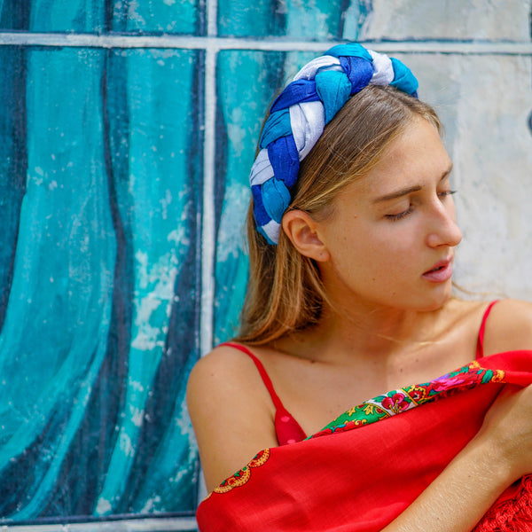 triple blue headband | silk fashion headbands | designer headbands by tanya litkovska