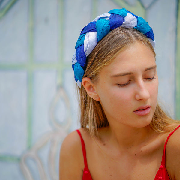 triple blue headband | silk fashion headbands | designer headbands by tanya litkovska