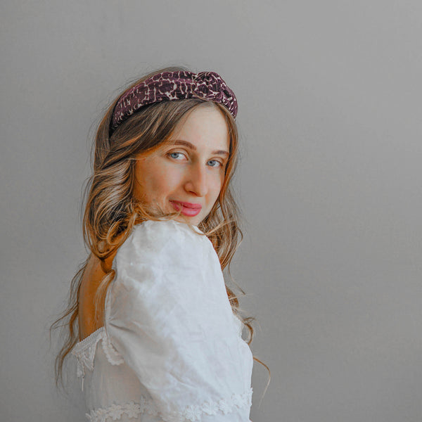 velvet headband in giraffe brown | thin headbands & 80s hair bands by tanya litkovska