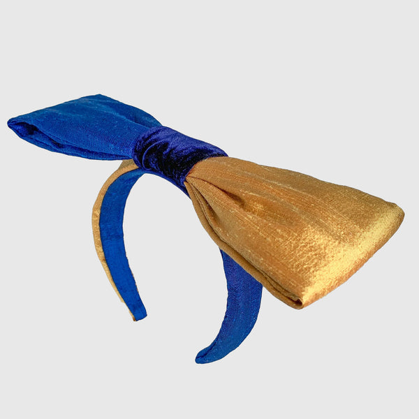 Silk Bow Headband in Blue & Gold