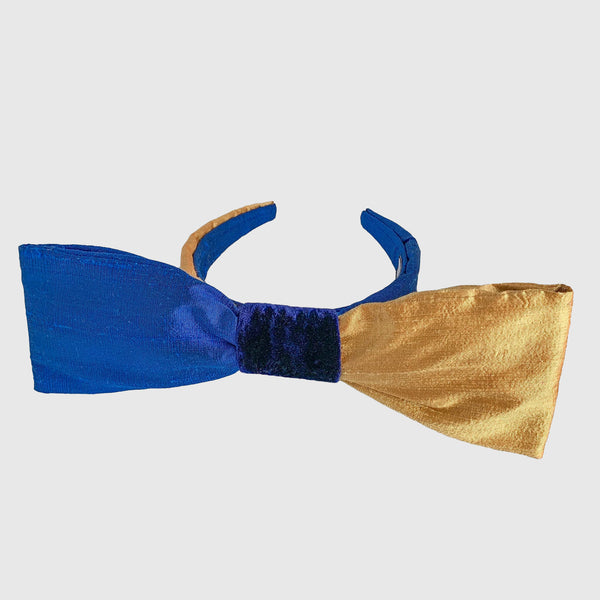 Silk Bow Headband in Blue & Gold