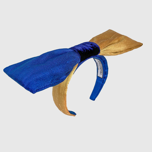 Silk Bow Headband in Blue & Gold