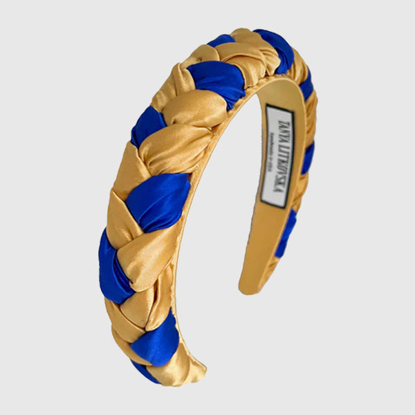 Silk Braided Headband in Blue Yellow