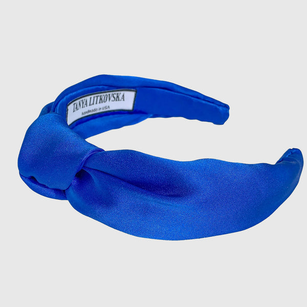 Silk Knotted Headband in Cobalt Blue