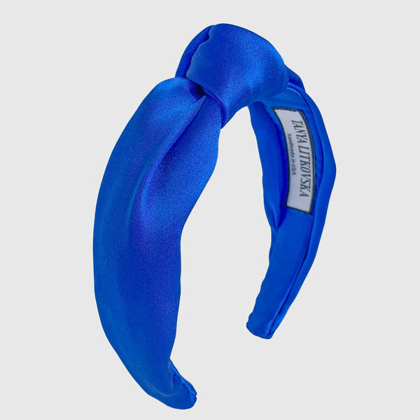 Silk Knotted Headband in Cobalt Blue