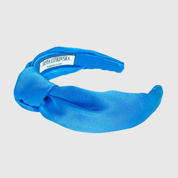 Silk Knotted Headband in Light Blue