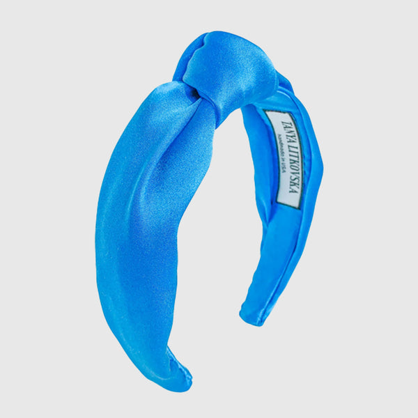 Silk Knotted Headband in Light Blue