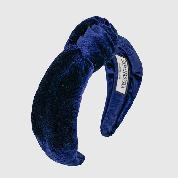 Velvet Knotted Headband in Navy