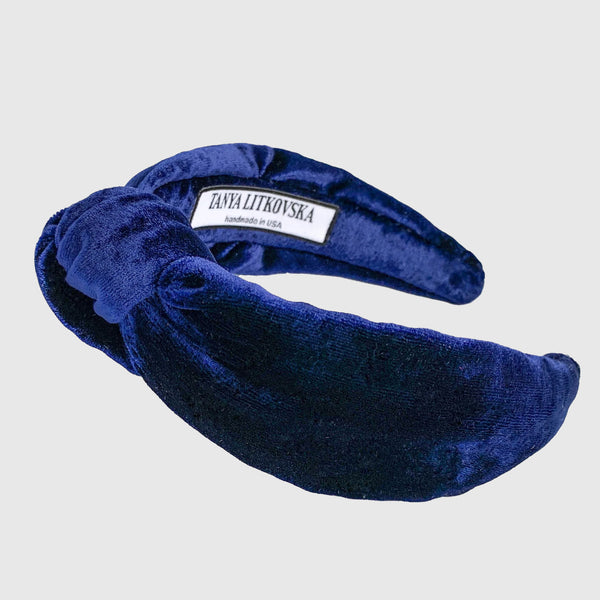 Velvet Knotted Headband in Navy