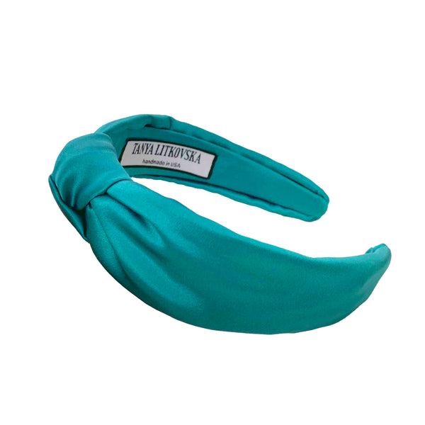 Silk Knotted Headband in Teal