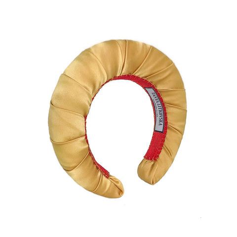 designer gold silk headband | gold hair accessories | gold hair band by tanya litkovska
