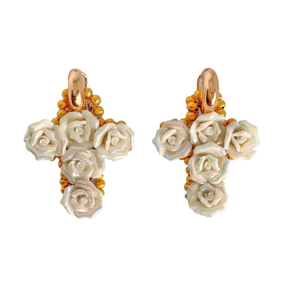 flowered cross earrings | handmade statement earrings by tanya litkovska