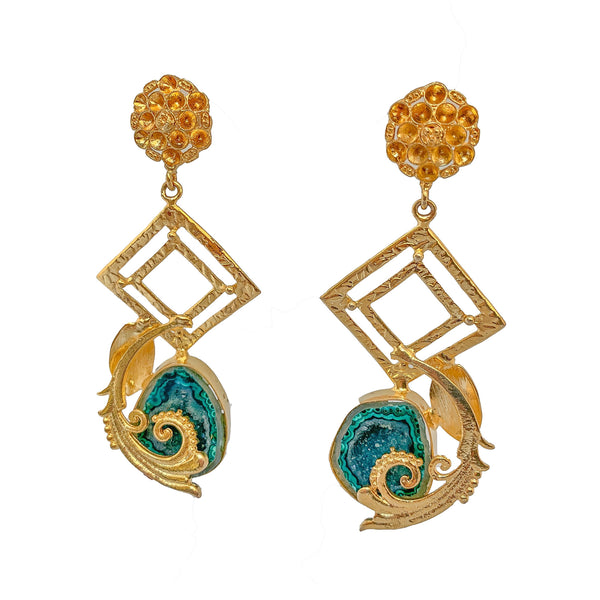 Gemstone Gold Earrings | Unique Handcrafted Earrings | Druzy Earrings by Tanya Litkovska
