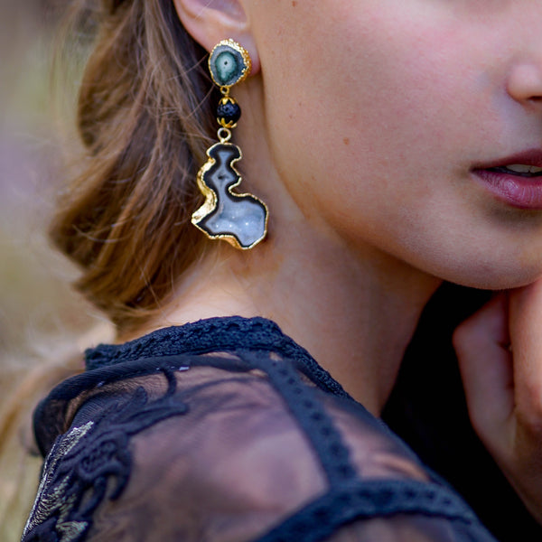 Handmade Gemstone Earrings | Luxury Gold Plated Earrings Artisan Drop Earrings by Tanya Litkovska