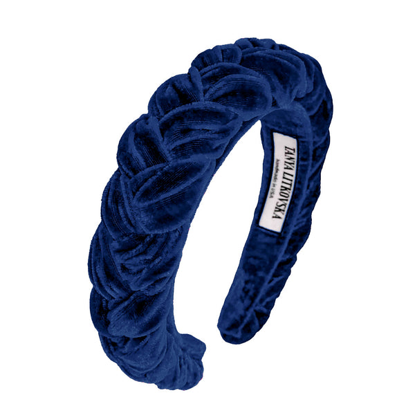 luxury hair accessories | braided velvet headband | navy blue headband by tanya litkovska