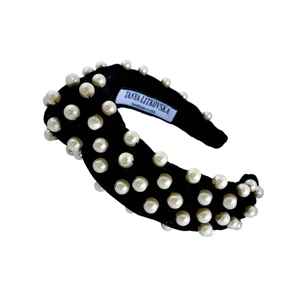 pearl headbands | knot velvet headband in black | braided headbands by tanya litkovska