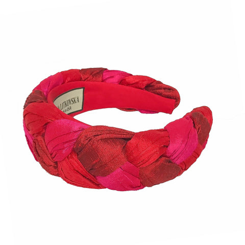 silk headband in triple red | braided designer headbands for women by tanya litkovska