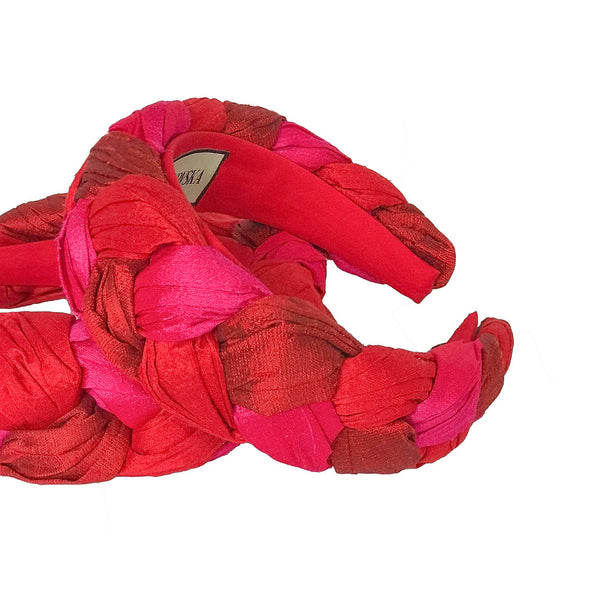 silk headband in triple red | braided designer headbands for women by tanya litkovska