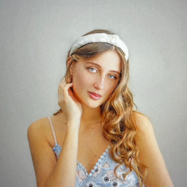 silk knotted headband | white headbands | wedding knot headband by tanya litkovska